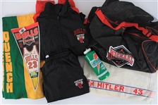 1980s-1990s Michael Jordan Chicago Bulls Jackets, Photos, Chicago Stadium Floor Piece and more... (Lot of 50+)