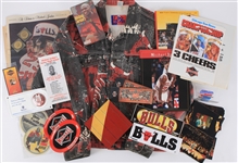 1980s-1990s Michael Jordan Chicago Bulls Jackets, Photos, Chicago Stadium Floor Piece and more... (Lot of 50+)