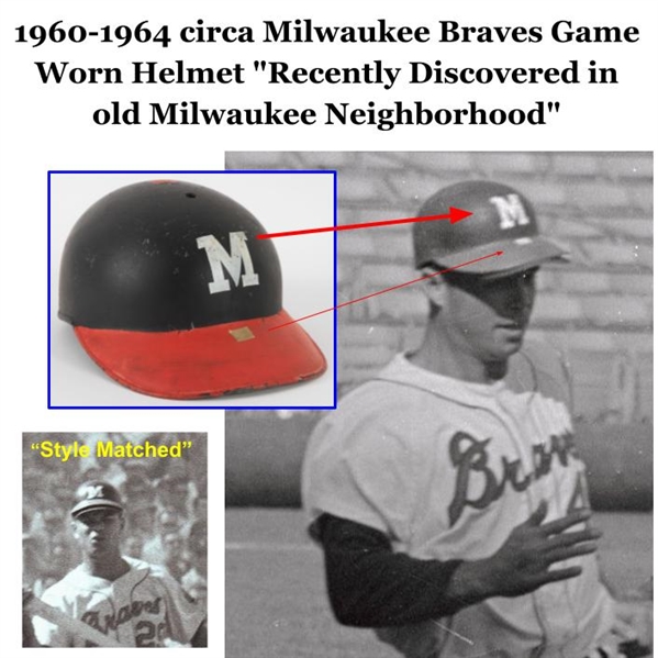 1960-1964 circa Milwaukee Braves Game Worn Helmet "Recently Discovered in old Milwaukee Neighborhood"