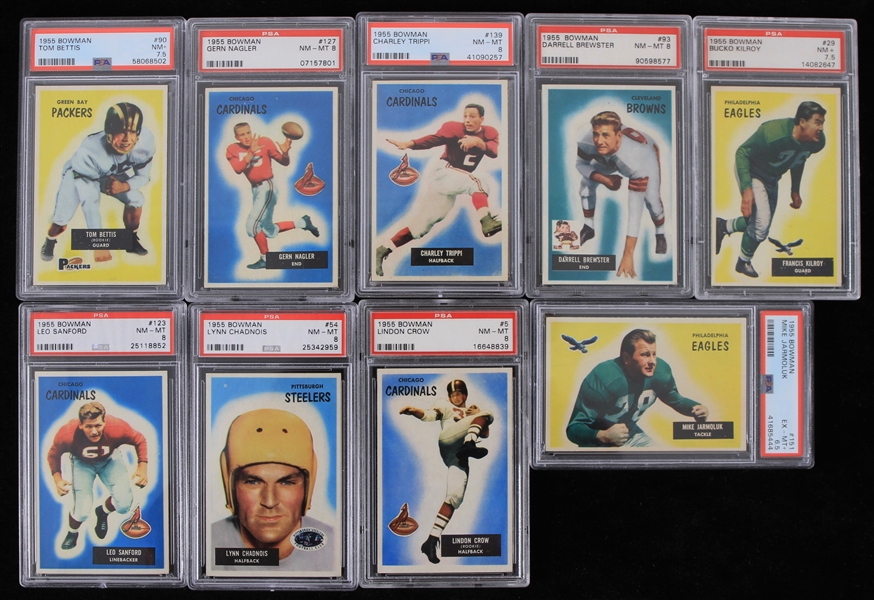 1955 PSA Slabbed Bowman Football Trading Cards - Lot of 9