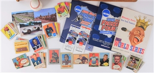 1950's-2000's Sports Memorabilia Collection - Lot of 98 w/ Packers Waste Basket, Louisville Slugger Jackets, 1957 World Series Program, Football Cards & More