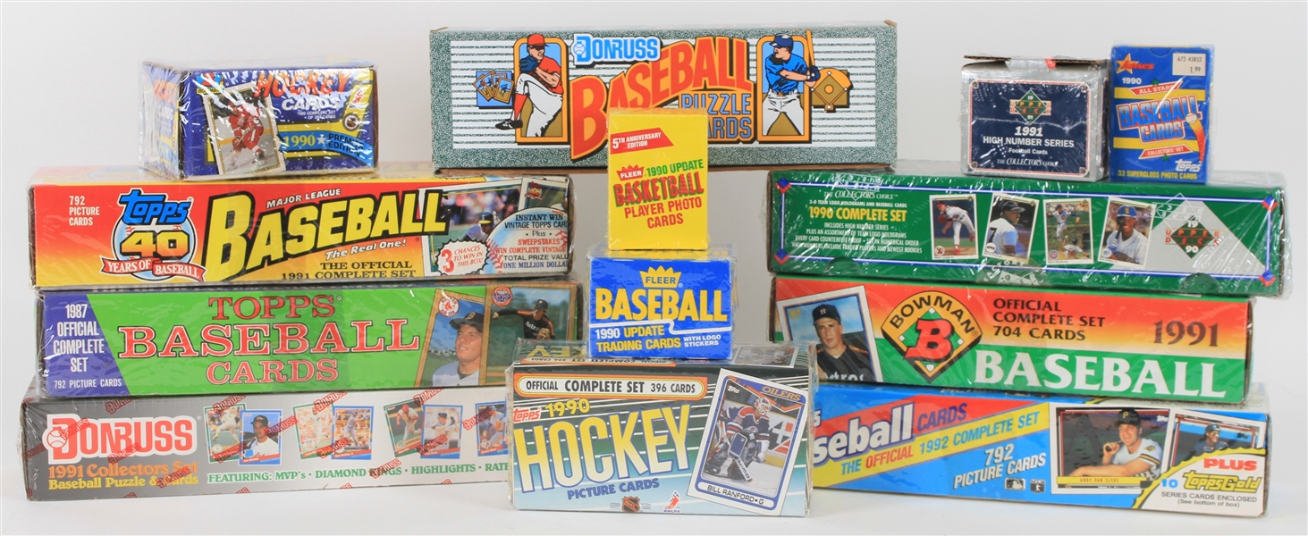 1987-92 Baseball Football Basketball Hockey Trading Cards Complete Factory Sets - Lot of 25