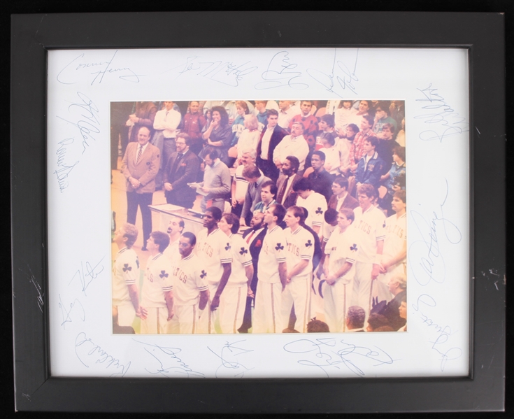 1986-87 Boston Celtics Team Signed 13" x 16" Framed Photo w/ 14 Signatures Including Larry Bird, Kevin McHale, Bill Walton & More (JSA)