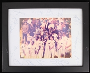 1986-87 Boston Celtics Team Signed 13" x 16" Framed Photo w/ 14 Signatures Including Larry Bird, Kevin McHale, Bill Walton & More (JSA)