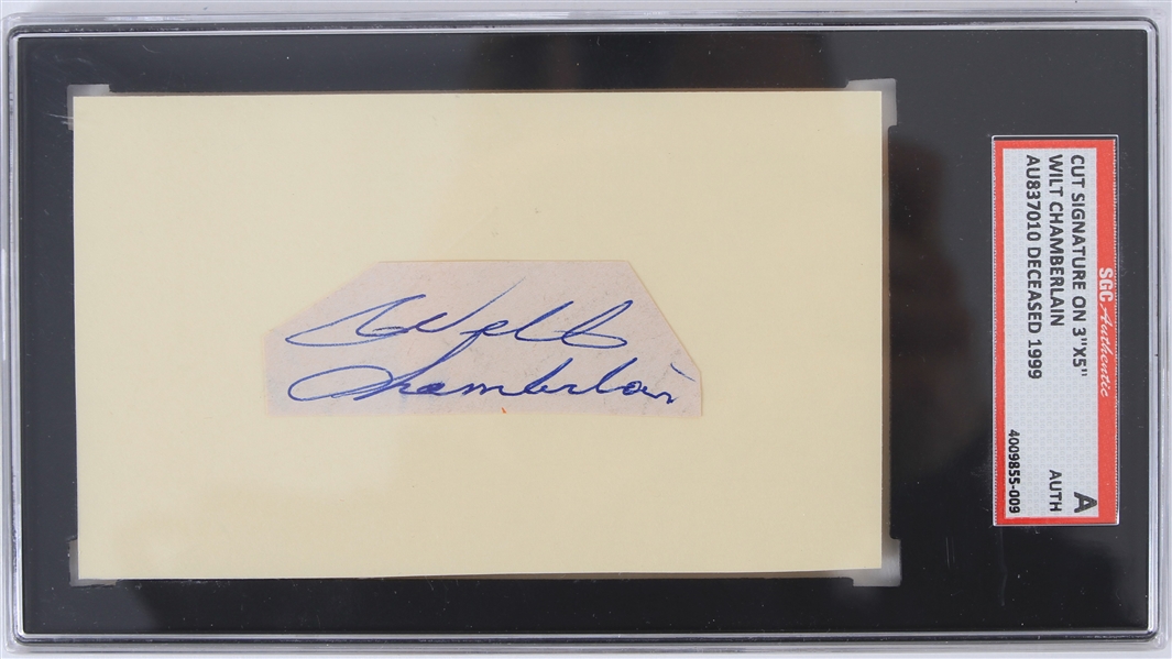 1936-1999 Wilt Chamberlain Los Angeles Lakers Cut Signature on 3x5 (SGC Slabbed A Auth)