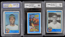 1974-87 Slabbed Baseball Trading Cards - Lot of 3 w/ Hank Aaron, Stan Musial and Catfish Hunter