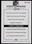 2012 Vince Lombardi Green Bay Packers Authentic Personally Worn Jacket Leaf Football Trading Card