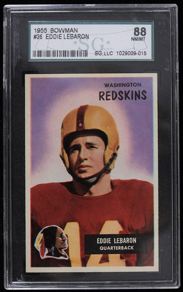 1955 Eddie Lebaron Washington Redskins Bowman Football Trading  Card (SG Slabbed 88 NM/MT)