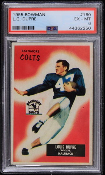 1955 LG Dupre Baltimore Colts Bowman Football Trading Card (PSA Slabbed EX-MT 6) 