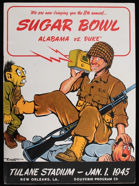 1945 Alabama Crimson Tide Duke Blue Devils Tulane Stadium Sugar Bowl Program w/ WWII Cover Illusteration