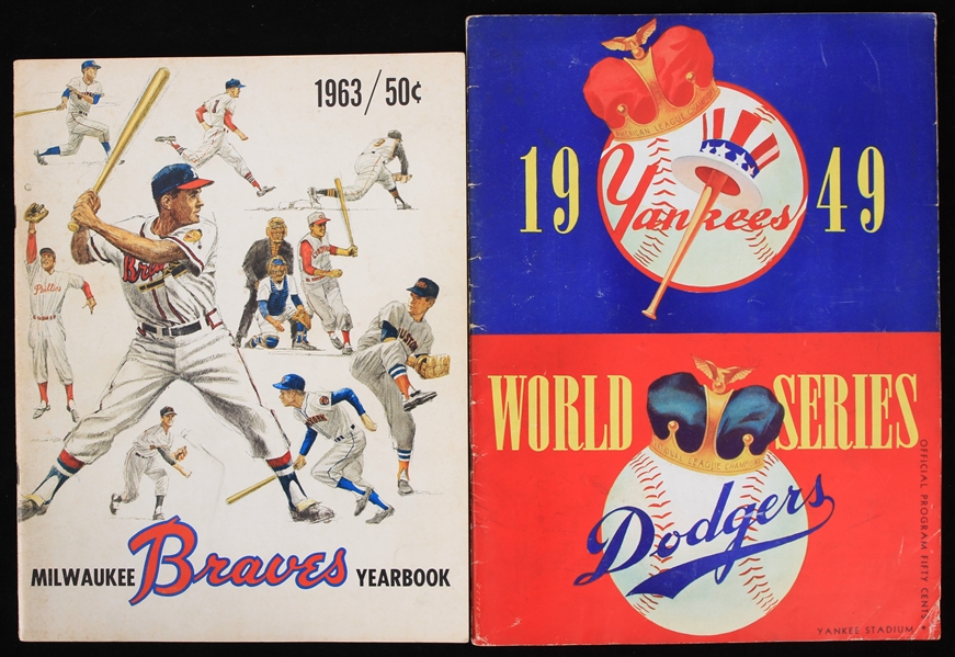 1949 New York Yankees Brooklyn Dodgers World Series Program + 1963 Milwaukee Braves Team Yearbook