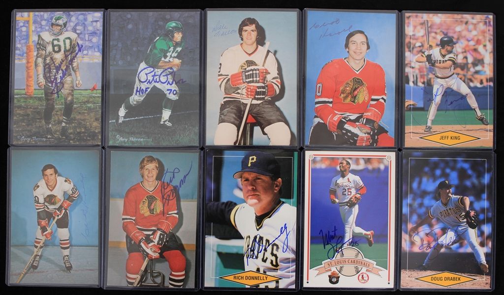 1960s-2000s Baseball Football Hockey Signed Postcard Oversize Trading Card Photo Collection - Lot of 19