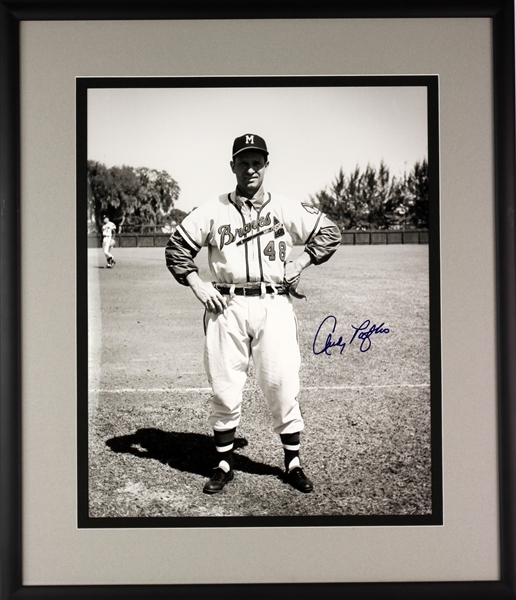 1950s Andy Pafko Milwaukee Braves Signed 18" x 27" Framed Black & White Photo (MEARS LOA)