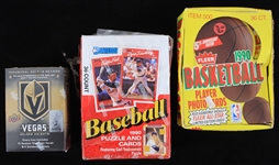 1990=2017 Baseball Basketball Hockey Trading Card Collection - Lot of 62 w/ Unopened Packs & Vegas Golden Knights Inaugural Season Commemorative Box Set