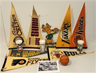 1970s-80s Basketball Pennants, Cups, Mini Basketball (Lot of 13)