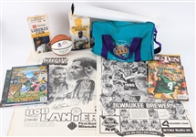 1980s-2000s Packers Brewers Bucks Sports Memorabilia Collection - Lot of 100 w/ Super Bowl Programs, Super Bowl Mini Duffle, Posters, Trading Cards & More