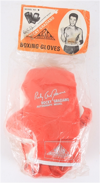 1947 Rocky Graziano World Middleweight Champion MIB Trio Hollander Autograph Model Boxing Gloves