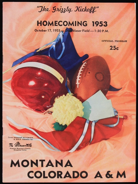 1953 Montana vs Colorado A&M "The Grizzly Kickoff" Homecoming Football Game Program