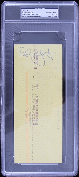 1982 Robin Yount Milwaukee Brewers Signed Check (PSA/DNA Slabbed)