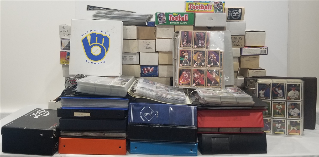 1980s-2010s Baseball, Football, Basketball, Hockey Trading Cards, Starting Line-Up Figures, Baseball Bats & more... (Lot of 30,000+)