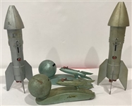 1950s-1960s Berzac Creations 11" Rocket Banks & Strato 8" Moon Rocket Metal Banks (Lot of 4)
