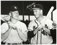 1955 Eddie Mathews Milwaukee Braves Signed 16x20 Photo w/ Mickey Mantle (JSA)