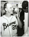 1963-64 Warren Spahn Milwaukee Braves Kissing the Baseball Signed 16x20 Photo (JSA)