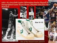 1982-1984 Bob Lanier Milwaukee Bucks Final Playoff Style Signed Game Worn Shoes (MEARS/JSA) "One of the Finest Pairs Extant"