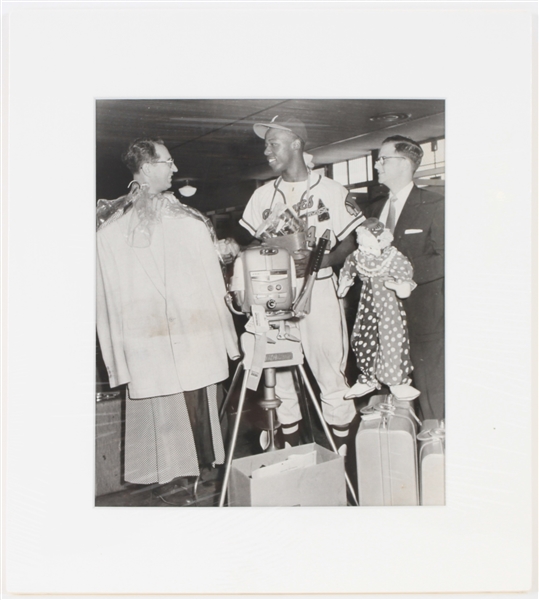 1955 circa  Hank Aaron Milwaukee Braves w/ Local Business Man Max Margolis 11"x14" Frank Stanfield Original  Photo