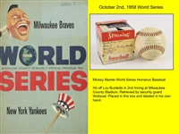 1958 Mickey Mantle New York Yankees Milwaukee County Stadium World Series Homerun (Game 2) ONL Warren Giles Baseball (In Original Box (MEARS LOA) Officer Wobszal Collection 