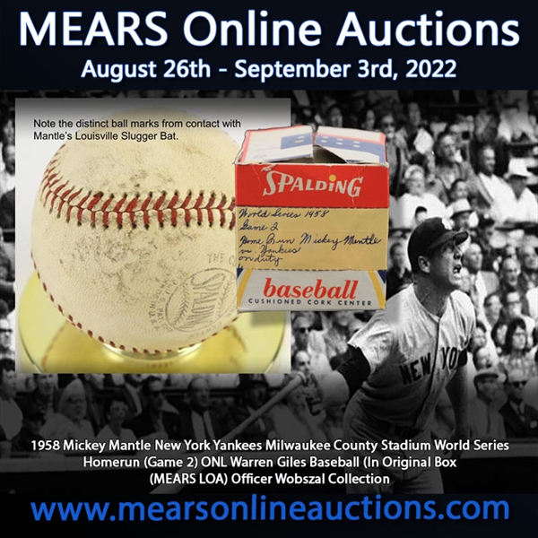 1958 Mickey Mantle New York Yankees Milwaukee County Stadium World Series Homerun (Game 2) ONL Warren Giles Baseball (In Original Box (MEARS LOA) Officer Wobszal Collection 