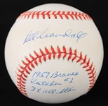 1994-1999 Del Crandall Milwaukee Braves Signed ONL Baseball *JSA* w/ 3 Stats
