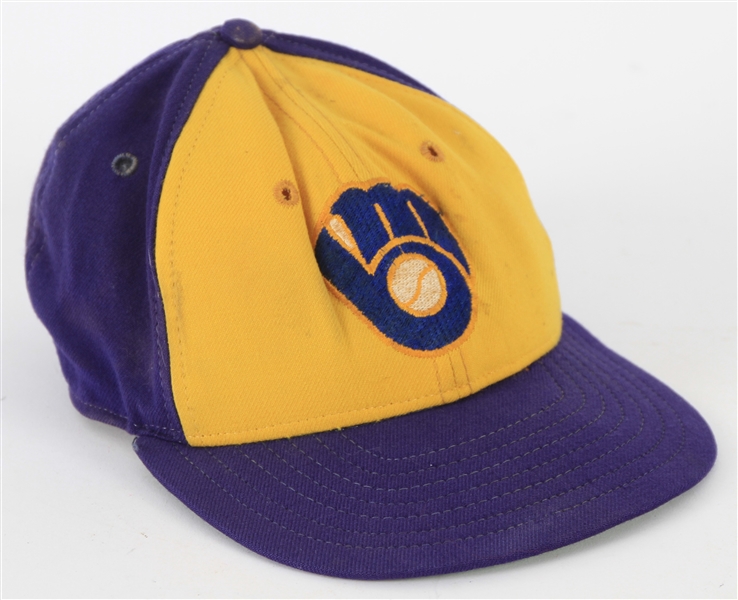 1978-85 Charlie Moore Milwaukee Brewers Game Worn Road Cap (MEARS LOA)