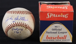 1961 Milwaukee Braves County Stadium Game Used ONL Giles baseball Hit & Signed by John De Merit vs Dodgers In Original Box (MEARS/JSA) Officer Wobszal Collection