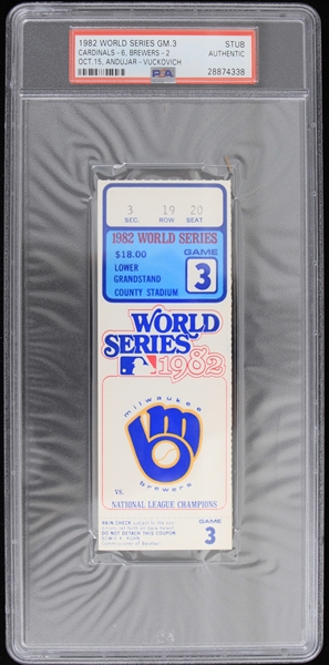 1982 Milwaukee Brewers World Series Game 3 Andujar - Vuckovich Ticket Stub (PSA Slabbed) 