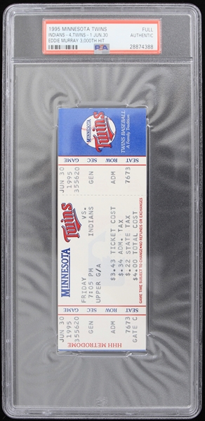 1995 Minnesota Twins Eddie Murray 3,000th Hit Full Ticket (PSA Slabbed)