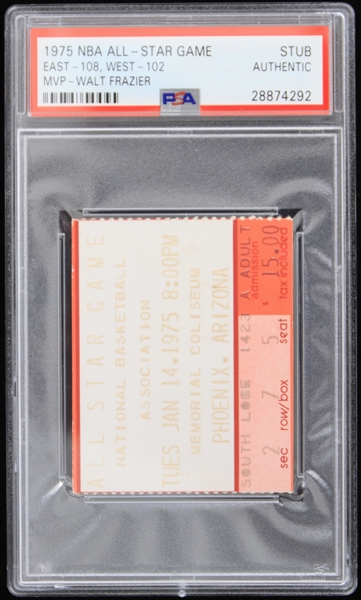 1975 NBA All Star Game East vs West MVP Walt Frazier Ticket Stub (PSA Slabbed) 