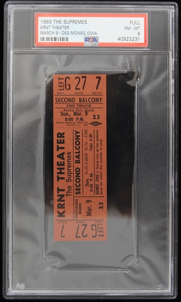 1969 The Supremes KRNT Theater Des Moines Iowa Full Ticket (PSA NM-MT8) 