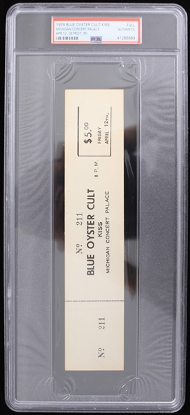 1974 Blue Oyster Cult / Kiss Michigan Concert Palace Full Ticket (PSA Slabbed) 