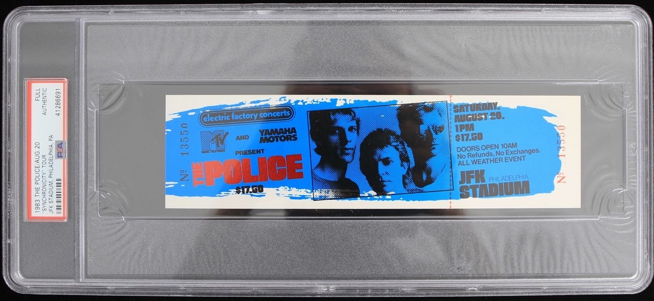 1983 The Police "Synchronicity" Tour JFK Stadium Philadelphia PA Full Ticket (PSA Slabbed) 