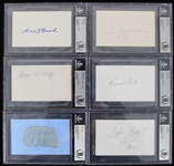 1970s-2010s Beckett Slabbed Signed Index Cards - Lot of 6 w/ George Kelly, Wes Ferrell, Edd Roush & More