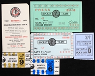 1956-1977 Black Hawks, Red Wings, Canadiens Ticket Stubs (Lot of 6)