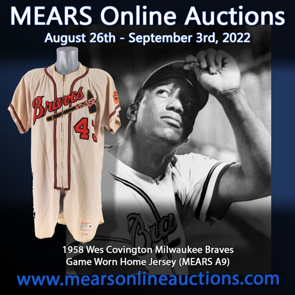 1958 Wes Covington Milwaukee Braves Game Worn Home Jersey (MEARS A9)
