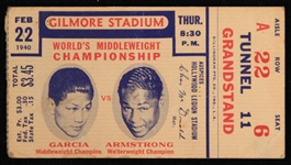 1940 Ceferino Garcia vs Henry Armstrong Worlds Middleweight Championship Gilmore Stadium Ticket Stub