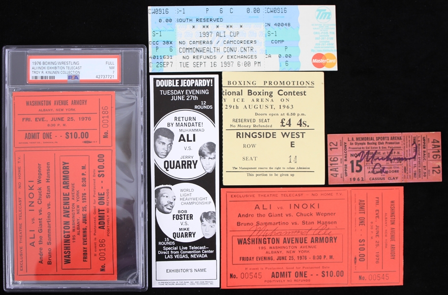 1962-1997 Muhammad Ali Tickets Including Ali vs Inoki (PSA NM 7)(Lot of 6)