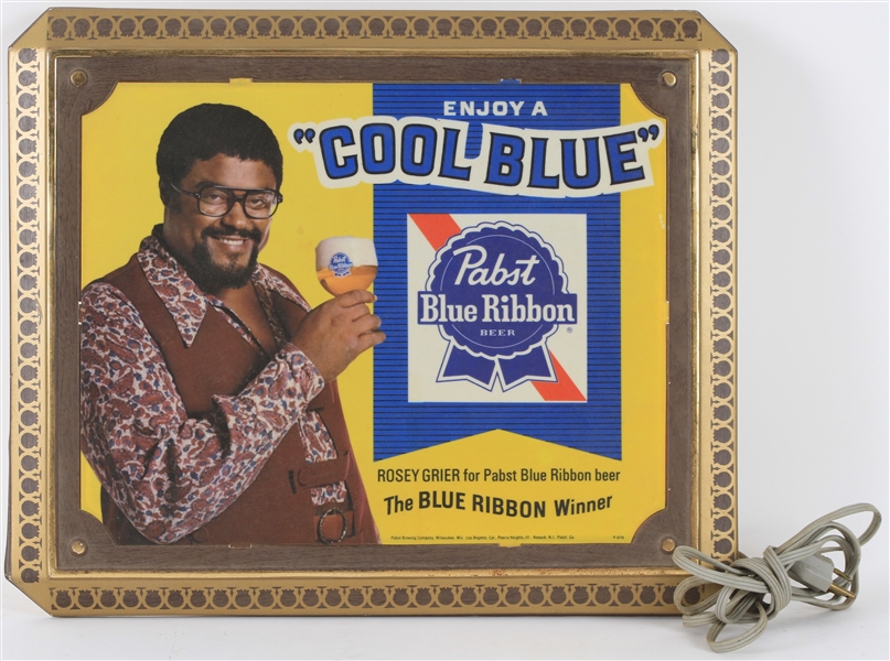 1970s Rosey Grier New York Giants 15" x 18" Pabst Blue Ribbon Bar Sign