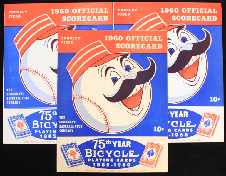 1960 Cincinnati Reds Crosley Field Scorecards - Lot of 3 w/ 2 Scored Including Willie Mays 2-HR Game & Frank Robinson HR Game 