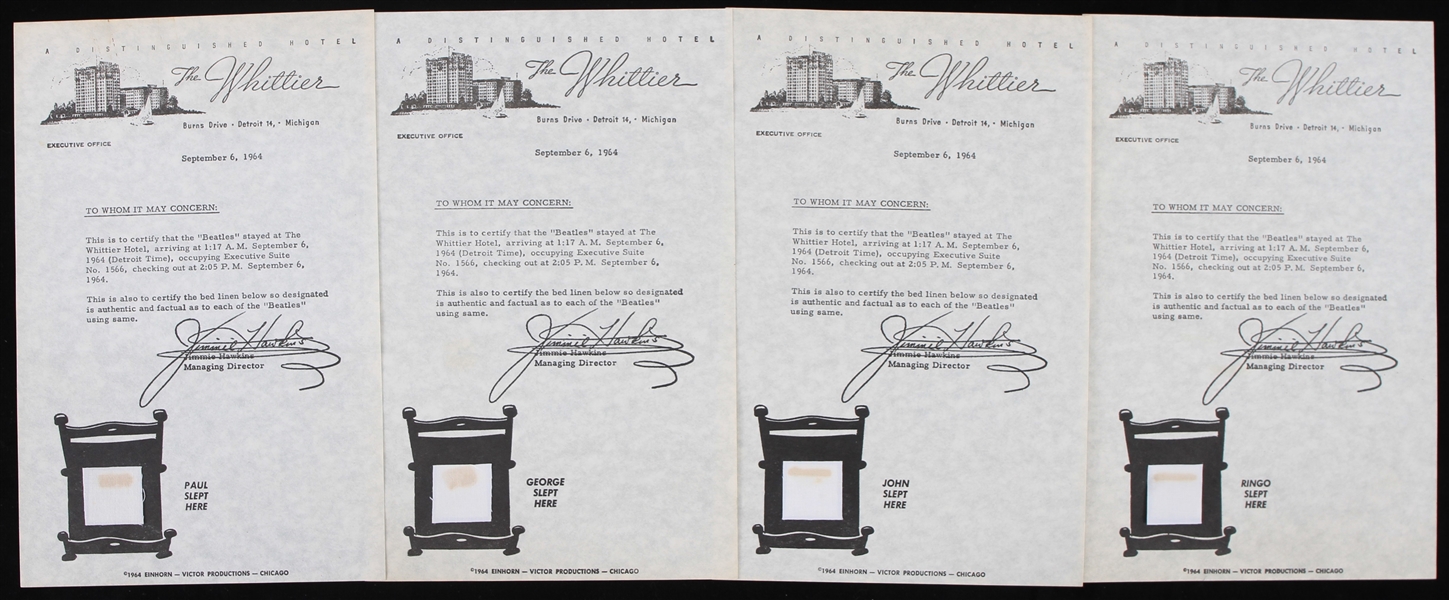 1964 Beatles Souvenir Sheet Pieces The Whittier Hotel (Lot of 4)