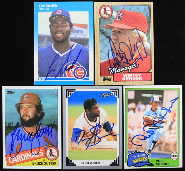 1980s-90s Signed Baseball Trading Cards - Lot of 5 w/ Phil Niekro, Bruce Sutter, Lee Smith, Whitey Herzog & More (JSA)