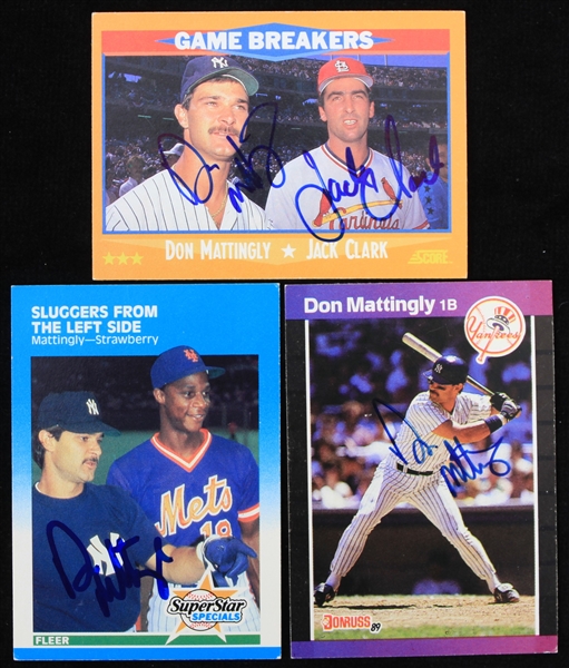 1980s Don Mattingly New York Yankees Signed Baseball Trading Cards - Lot of 3 (JSA)